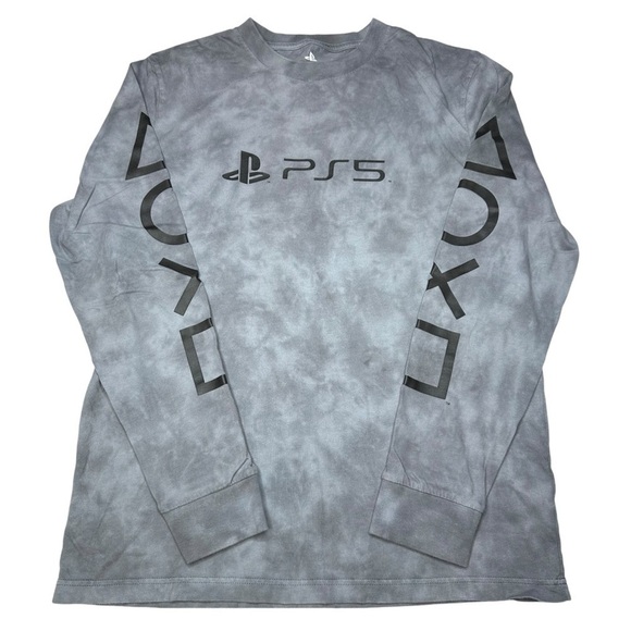 Tailgate PS5 PlayStation 5 Logo Tie Dye Long Sleeve Gray T/Shirt Men’s Size M - Picture 1 of 4